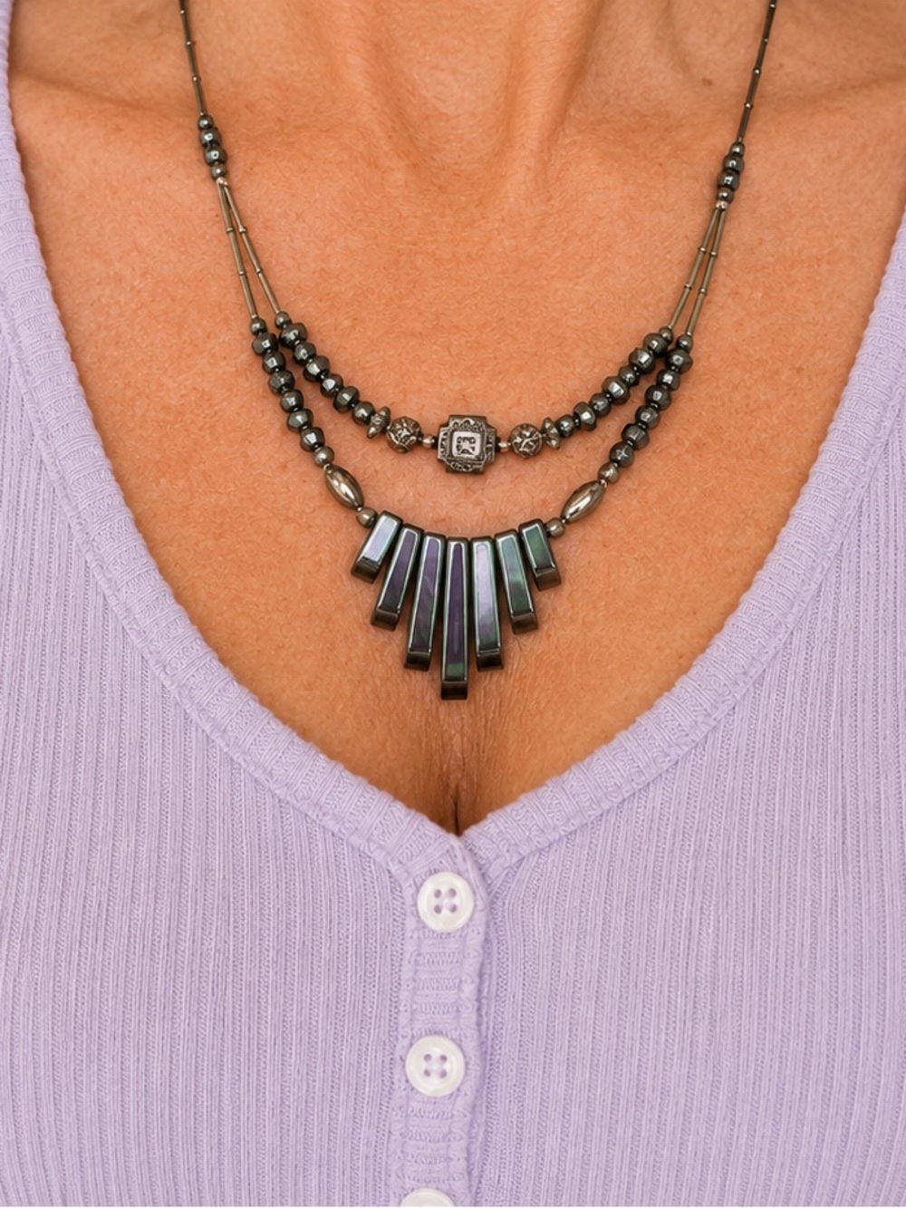 Hematite Multi-Strand Pendant Necklace - Unbranded